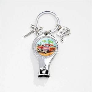 Portable multifunctional nail clipper keychain with camping signs and vintage RV charm