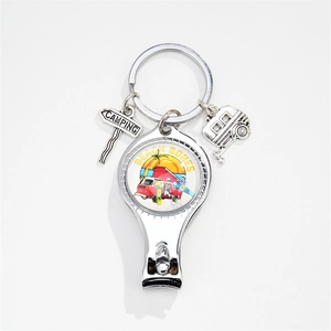 Multifunctional camping camper keychain with nail clipper and bottle opener features