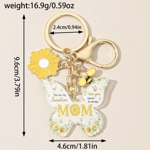 Acrylic MOM butterfly keychain with sunflower and bee charms for Mother's Day gift
