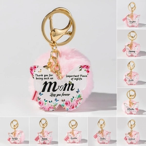 Acryl Schmetterling Pompon Schlüsselanhänger Legierung Quaste Kunstpelz Blumendruck Mutter Tochter Schwester Frau Geschenk Schlüsselring