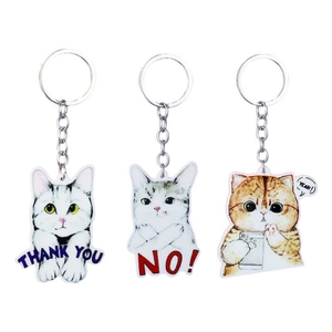Lot de 3 porte-clés chat en acrylique style japonais avec expressions amusantes