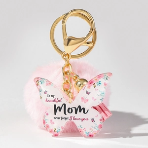 Detailansicht Schmetterling Schlüsselanhänger mit Blumenmuster und Zitat für die Mutter
