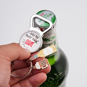 Polished metal Father's Day bottle opener keychain with Dad You are My Hero text