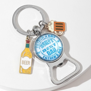 Creative Zinc Alloy Beer Bottle Opener Keychain World's Best Dad Father's Day Gift Metal Key Ring Enamel Pendant For Men