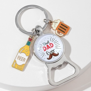 American style beer bottle opener keychain with Best Dad Ever glass dome and enamel charms