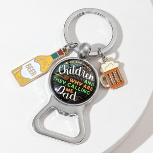 Funny beer bottle opener keychain with Dad quote and colorful enamel charms for Father's Day
