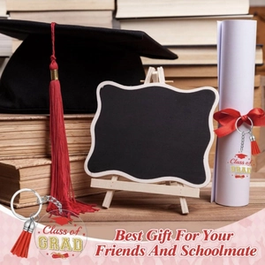 30PCS Acrylic Graduation Keychain with Red Tassel and Class of GRAD Circular Pendant