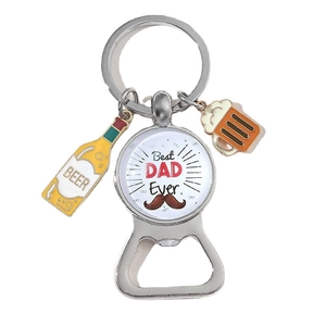 Metal Best Dad Ever beer bottle opener keychain with enamel beer mug and bottle pendants