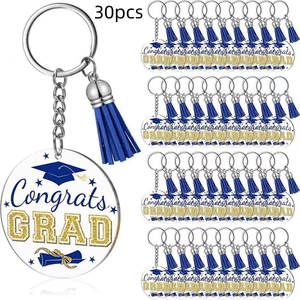 Set di 30 portachiavi per diploma con nappe blu e scritte Congrats GRAD incise