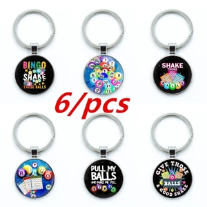 Vintage Zinc Alloy Bingo Ball Keychain Round Glass Pendant Shake Those Balls Bingo Game Key Ring For Men Women Funny Gift