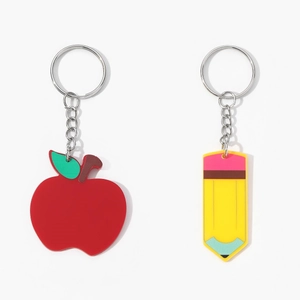 Acrylic apple and pencil keychains for teachers appreciation gift with metal rings