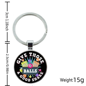 Vintage Bingo glass pendant keychain with Bingo balls and Give Those Balls A Good Shake text