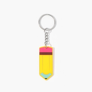 Acrylic pencil keychain with yellow body and pink eraser for teachers back to school gift