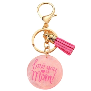 Porte-clés rose avec pompon et texte love you Mom, cadeau idéal pour la fête des mères