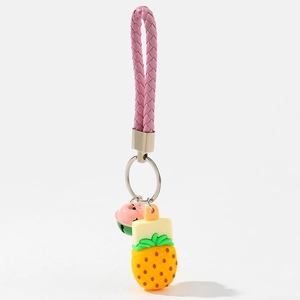 Set 30 portachiavi ananas in acrilico con cinturino in pelle rosa e campanellino