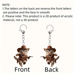 2D Acrylic Cowboy Cat Keychain with double-sided print for bags and car mirrors