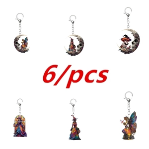 Gothic Witch Moon Acrylic Keychain 2D Printed Stained Glass Style Fantasy Fairy Skull Owl Pendant For Car Bag Women Gift