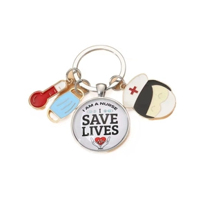 Porte-clés infirmière avec thermomètre masque et pendentif I Am A Nurse Save Lives