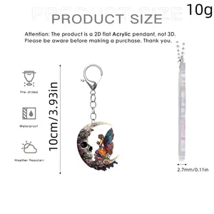 2D acrylic owl witch keychain pendant featuring crescent moon and skull for car accessory