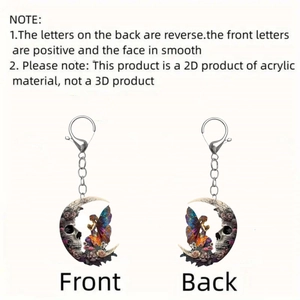 Fantasy witch 2D acrylic owl keychain with moon and skull pendant for car accessories