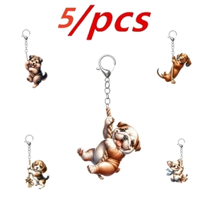 Cute 2D Acrylic Dog Keychain For Women Puppy Climbing Rope Pendant For Car Keys Bag Decoration Creative Animal Keyring Gift