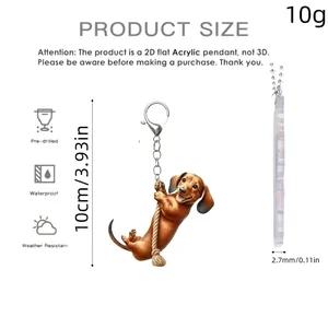 2D flat acrylic dachshund dog keychain pendant with rope climbing design for car and keys