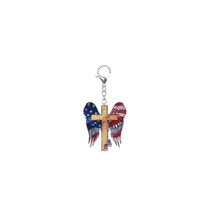Patriotic wing cross acrylic keychain with American flag design and One Nation Under God text