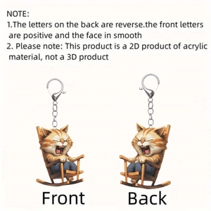 2D acrylic keychain featuring a cute orange tabby cat yawning on a rocking chair