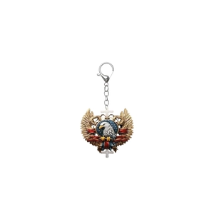 Detail of eagle and stars flag pendant with silver lobster clasp and metal chain link