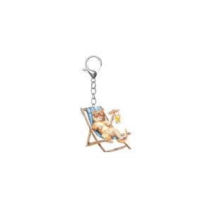 Creative 2D acrylic keychain featuring a cool orange cat lounging on a summer beach chair