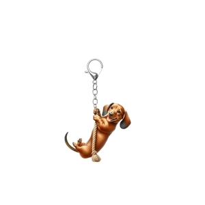 Creative 2D acrylic dachshund dog keychain pendant with silver metal lobster clasp and chain