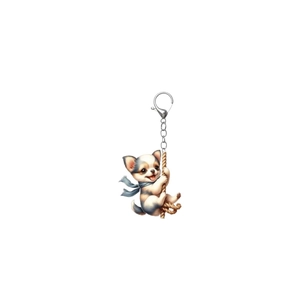 Cute Chihuahua climbing rope 2D acrylic keychain with lobster clasp and blue scarf