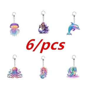 Porte-clés 2D en Acrylique Animaux Marins Dauphin Sirène Poulpe pour Femmes Pendentif Sac de Voiture Bijoux