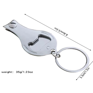 Macro de porte-clés en alliage de zinc argenté avec coupe-ongles et décapsuleur intégré