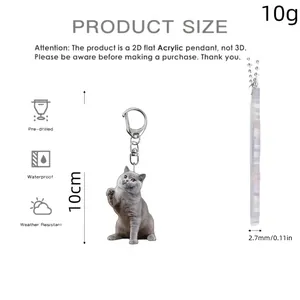 2D-Acryl-Schlüsselanhänger blaue Katze, 10 cm hoch und 2,7 mm dick, mit Karabinerverschluss