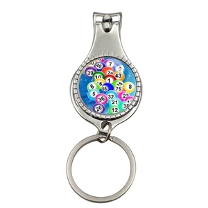 Porte-clés coupe-ongles en alliage argenté poli avec motif coloré de boules de bingo