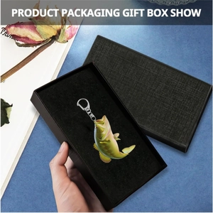 Green bass acrylic fish keychain with silver lobster clasp and premium black gift box