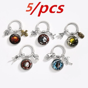 5-piece sports keychain set featuring basketball, soccer, baseball, tennis and rugby charms