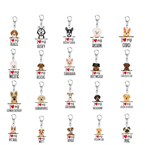Cartoon Dog Breed Acrylic Keychain I Love My Pet Beagle Husky Corgi Golden Retriever Heart Print Bag Pendant Car Key Ring