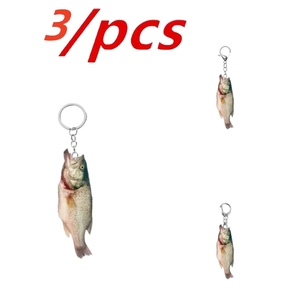 Set di 3 portachiavi realistici in acrilico a forma di pesce persico con ganci in metallo