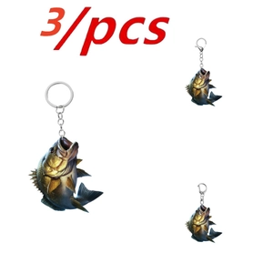 Set mit 3 realistischen Barsch-Anhängern aus Acryl mit silbernen Schlüsselringen