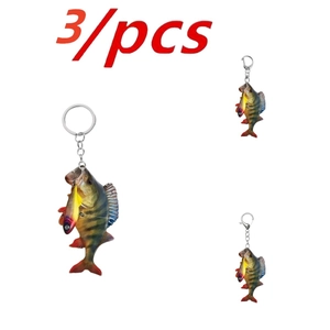Set of 3 realistic acrylic bass fish keychains with colorful fishing lure details
