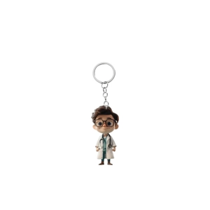Cartoon male doctor acrylic keychain with stethoscope and silver metal ring for gift