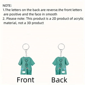 Detailed front and back comparison of 2D acrylic nurse scrub uniform keychain charm