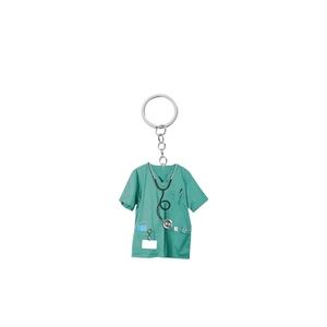 Acrylic green nurse uniform keychain with stethoscope and medical tools icons