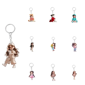 Cute 2D Flat Acrylic Cartoon Fashion Girl Keychain Backpack Ornament Chibi Style Girl Key Ring Accessory For Women Kids