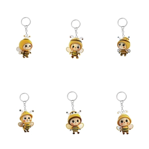 Cartoon Honey Bee Character Acrylic Keychain Durable PVC Double Sided Bee Pendant For Backpack Purse Decoration Kids Gift