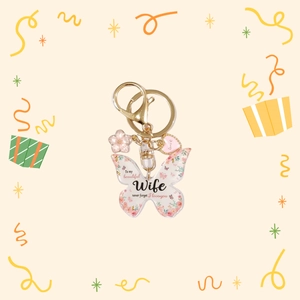 Porte-clés papillon en acrylique pour femme avec breloque fleurie et message d'amour