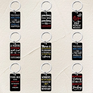 Inspirational English Quotes Acrylic Keychain Rectangular Black Motivational Motto Metal Ring Gift For Students Office