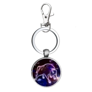 Detail of Taurus zodiac glass gem pendant on silver metal keychain for gifts